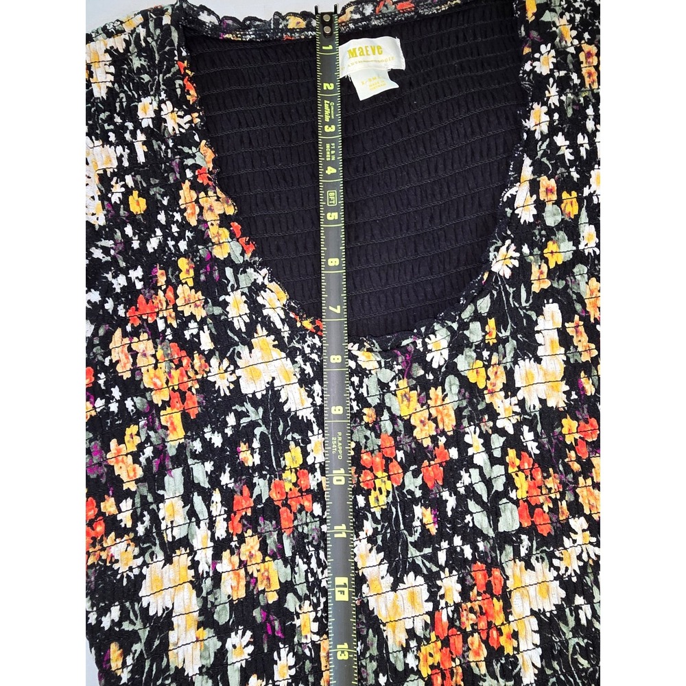 Maeve Anthropologie Floral Smocked Maxi Dress Black V-Neck‎ 3/4 Sleeve XS - Picture 10 of 16